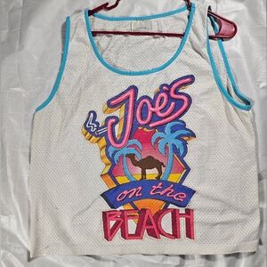 Vintage 90s Camel Cigarettes "Joes On The Beach" White And Blue Tank Top Size OS